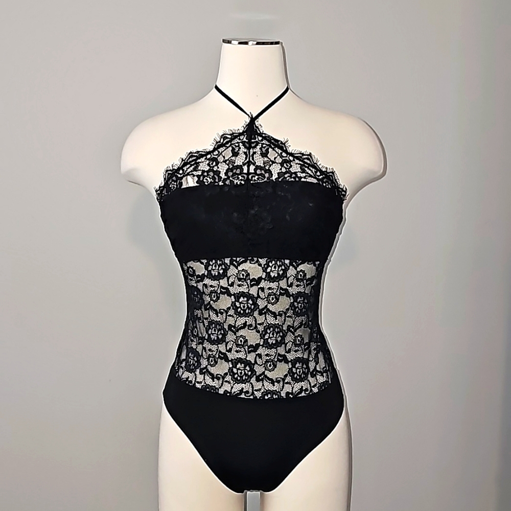 Black Lightweight Stretch Lace Teddies Bodysuits Budior Photoshoot Lingerie Med